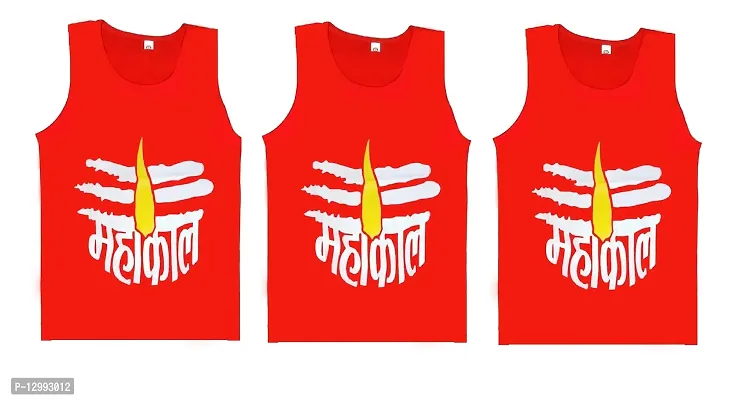 Hivata Gym Vest for Men & Boys Sports Running Cotton Sleeveless Printed Vest/Baniyan Modern Fit Solid Inner wear in Red Color Pack of 3 (Large)-thumb0