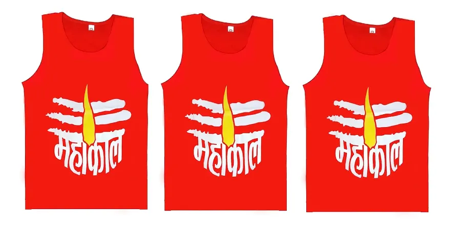Hivata Gym Vest for Men & Boys Sports Running Cotton Sleeveless Printed Vest/Baniyan Modern Fit Solid Inner wear in Red Color Pack of 3 (Large)