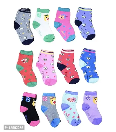Hivata Printed Socks For Kids, little Baby Boy's  Baby Girl's Cotton Multicolor Ankle Length Socks in Assorted Color  Random Design (6 Years - 9 Years) in (Pack of 12)-thumb0
