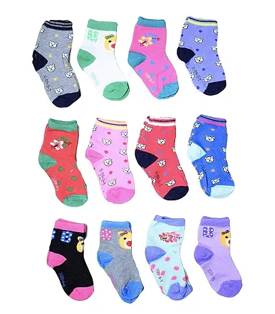 Hivata Printed Socks For Kids, little Baby Boy's & Baby Girl's Cotton Multicolor Ankle Length Socks in Assorted Color & Random Design (6 Years - 9 Years) in (Pack of 12)