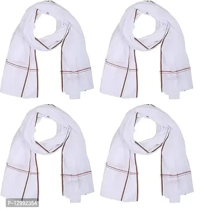 Hivata Gamcha for Men Pure Soft Cotton Bath Towel in White Color Hand Towel (Pack of 4) Angocha/Muffler/Patka