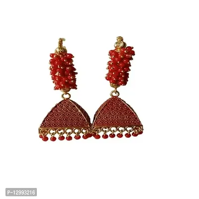 Hivata Jhumki Pearl Studded Earring for Women & Girls in Jewelry Fashion Jhumka in Hanging Hoop Earring (Maroon)-thumb0