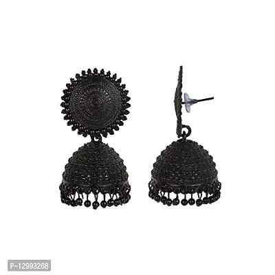 Hivata Jhumki Pearl Studded Earring for Women & Girls in Jewelry Fashion Jhumka in Hanging Hoop Earring (Black)-thumb2