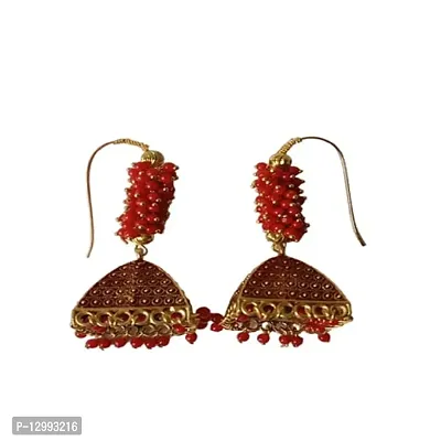 Hivata Jhumki Pearl Studded Earring for Women & Girls in Jewelry Fashion Jhumka in Hanging Hoop Earring (Maroon)-thumb4