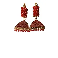 Hivata Jhumki Pearl Studded Earring for Women & Girls in Jewelry Fashion Jhumka in Hanging Hoop Earring (Maroon)-thumb2