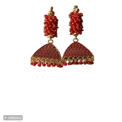 Hivata Jhumki Pearl Studded Earring for Women & Girls in Jewelry Fashion Jhumka in Hanging Hoop Earring (Maroon)-thumb3