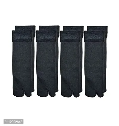 Hivata Socks in Black Color (Pack of 4) Perfect Outlet Winter Woolen Fleece Fur | Ankle Length Thermal Thumb Socks,100% Warm Super Hot for Women | Velvet Pile Lined Socks For Women & Girls (Free Size)