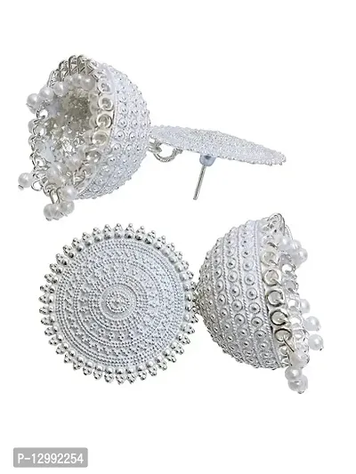 Hivata Jhumki Pearl Studded Earring for Women & Girls in Jewelry Fashion Jhumka in Hanging Hoop Earring (White)-thumb2