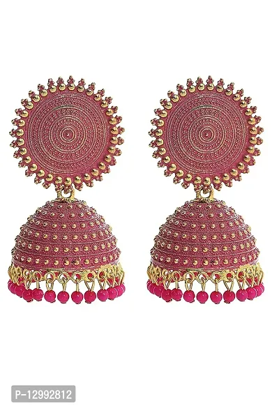 Hivata Jhumki Pearl Studded Earring for Women & Girls in Jewelry Fashion Jhumka in Hanging Hoop Earring in Pink Color-thumb0