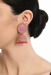 Hivata Jhumki Pearl Studded Earring for Women & Girls in Jewelry Fashion Jhumka in Hanging Hoop Earring in Pink Color-thumb2