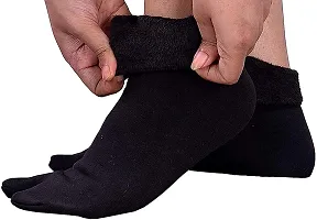 Hivata Socks in Black Color (Pack of 3) Perfect Outlet Winter Woolen Fleece Fur | Ankle Length Thermal Thumb Socks,100% Warm Super Hot for Women | Velvet Pile Lined Socks For Women  Girls (Free Size)-thumb1