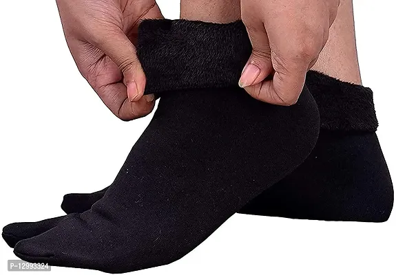 Hivata Socks in Black Color (Pack of 3) Perfect Outlet Winter Woolen Fleece Fur | Ankle Length Thermal Thumb Socks,100% Warm Super Hot for Women | Velvet Pile Lined Socks For Women  Girls (Free Size)-thumb2