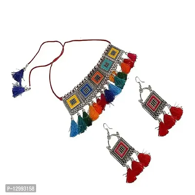 Hivata Necklace & Earring Set for Women & Girls Fashion Jewelry Set Afghani Choker in Multi Color-thumb2