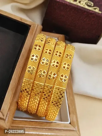 Elegant Golden Brass Bangles For Women-4 Pieces-thumb0