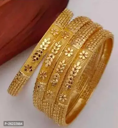 Elegant Golden Brass Bangles For Women-4 Pieces