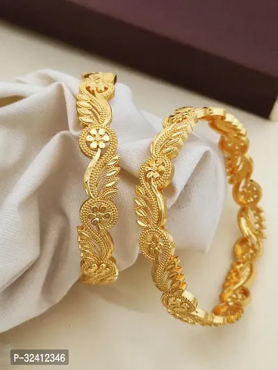 Elegant Golden Brass Bangles For Women-thumb0