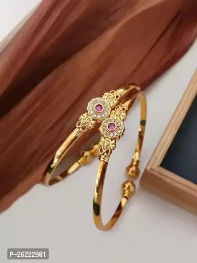 Elegant Golden Brass Bracelets For Women-2 Pieces-thumb0