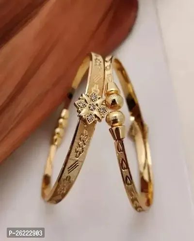 Elegant Golden Brass Bracelets For Women-2 Pieces