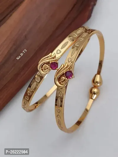 Elegant Golden Brass Bracelets For Women-2 Pieces-thumb0