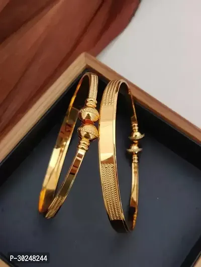 Elegant Golden Brass Bracelets For Women 2 Pieces-thumb0