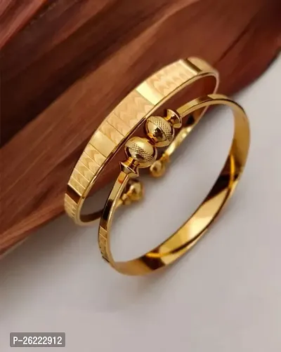 Elegant Golden Brass Bracelets For Women-2 Pieces