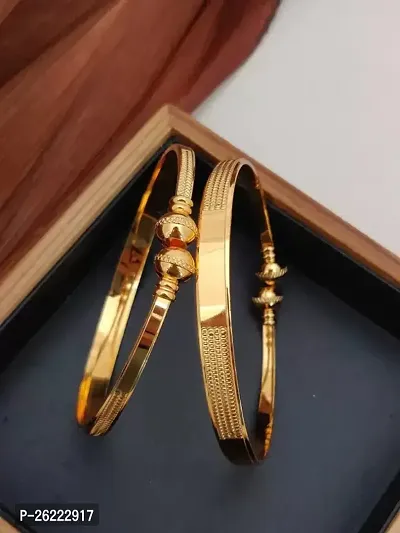 Elegant Golden Brass Bracelets For Women-2 Pieces-thumb0