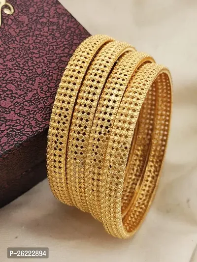 Elegant Golden Brass Bangles For Women-4 Pieces-thumb0