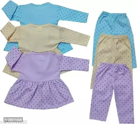 Pretty Girls Stylish and beautiful Frock With Pajamis ( Easy Wear Soft Fabric newborn to 6 months ) Assorted Colours Pack of 3 Frock-thumb2