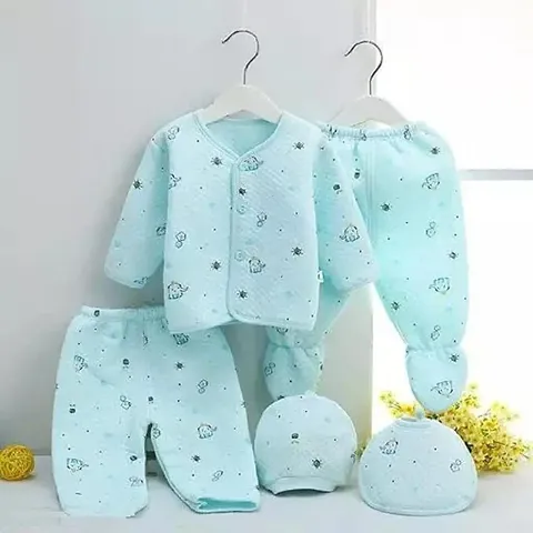 7Sky Presents New Born Baby Summer Wear Baby Clothes 5Pcs Sets 100% Baby Boys Girls Unisex Baby Cotton/Summer Suit Infant Clothes First Gift for New Born Baby (0 to months)