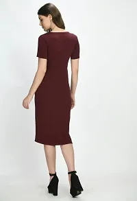 FAANI Womens Cotton BlendBodycon Mini Dress (Wine, XXL)-thumb1