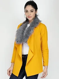 FAANI Womens Cotton Blend Women Jacket Style Full Sleeve Front Open Neck Regular Fit Shrug (Yellow, S)-thumb1