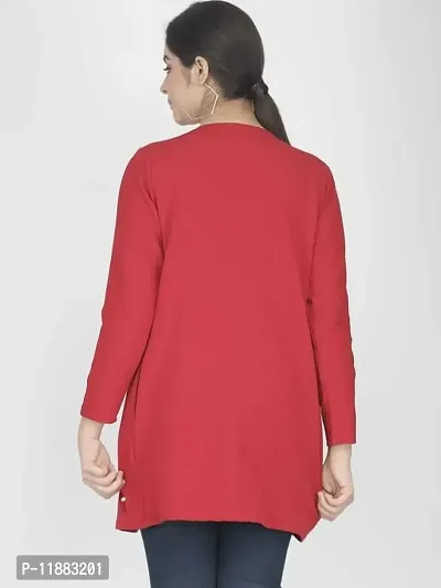 FAANI Womens Cotton Blend Women Straight Full Sleeve Round Neck Regular Fit Shrug (Red, M)-thumb3