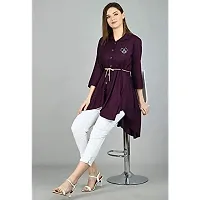 FAANI Women's High Low Collar Neck Purple Dress-thumb2