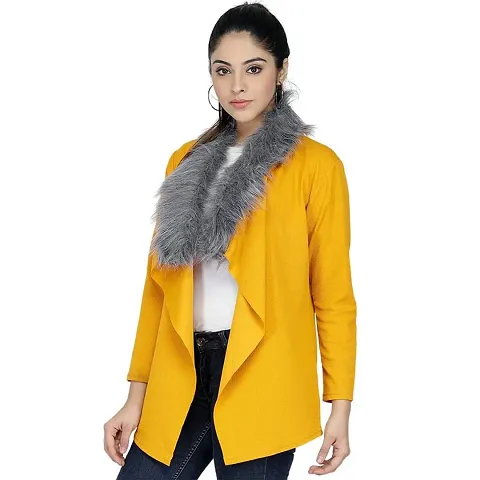 FAANI Womens Blend Women Jacket Style Full Sleeve Front Open Neck Regular Fit Shrug (Yellow, S)