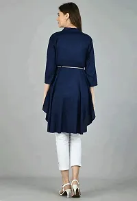 FAANI Women's High Low Collar Neck Dark Blue Dress-thumb1