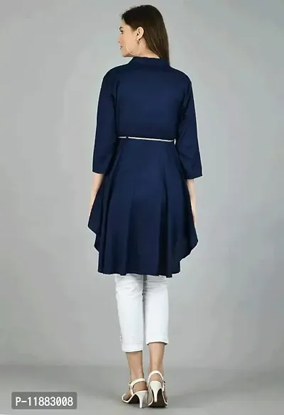 FAANI Women's High Low Collar Neck Dark Blue Dress-thumb2