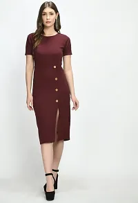 FAANI Womens Cotton BlendBodycon Mini Dress (Wine, XXL)-thumb2