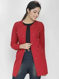 FAANI Womens Cotton Blend Women Straight Full Sleeve Round Neck Regular Fit Shrug (Red, M)-thumb3