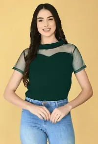 FAANI Womens Cotton Blend Casual Regular Fit Sleeves Solid Top (Green, M)-thumb3