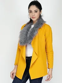 FAANI Womens Cotton Blend Women Jacket Style Full Sleeve Front Open Neck Regular Fit Shrug (Yellow, S)-thumb4