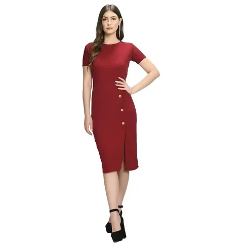 FAANI Womens Blend Women Mini Bodycon Dress (Maroon, XL)