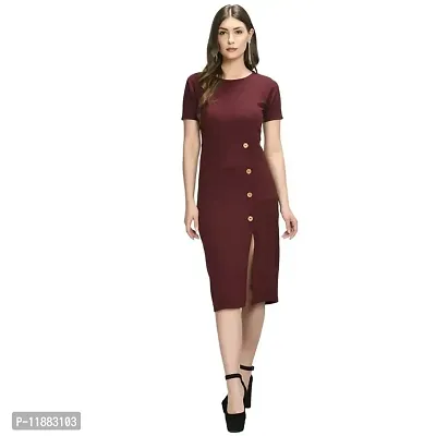 FAANI Womens Cotton BlendBodycon Mini Dress (Wine, XXL)-thumb0