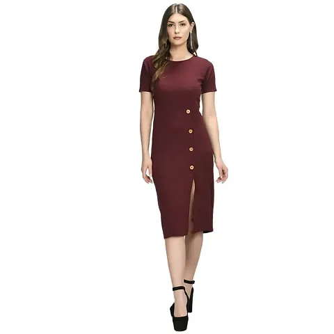 FAANI Womens BlendBodycon Mini Dress (Wine, XXL)