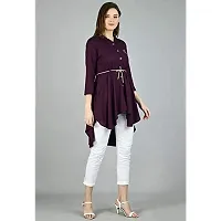FAANI Women's High Low Collar Neck Purple Dress-thumb3