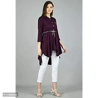 FAANI Women's High Low Collar Neck Purple Dress-thumb4