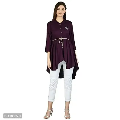 FAANI Women's High Low Collar Neck Purple Dress-thumb0
