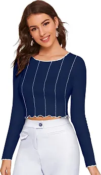 Elegant Blue Polyester Solid Top For Women-thumb2