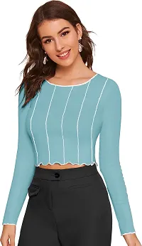 Elegant Green Polyester Striped Top For Women-thumb2