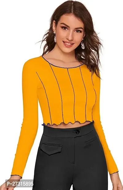 Elegant Yellow Polyester Striped Top For Women-thumb0