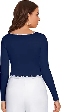 Elegant Blue Polyester Solid Top For Women-thumb1